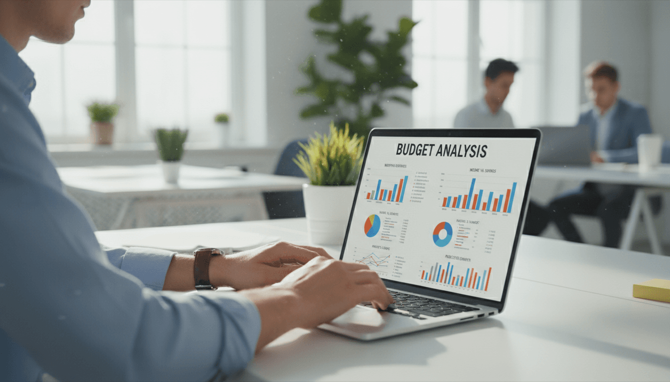 Person reviewing budget and performance graphs on a laptop