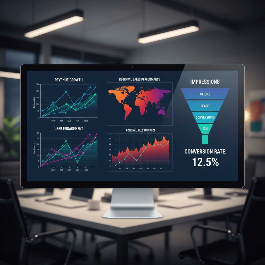 Analytics dashboard showing upward trending data metrics